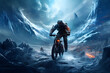 © AI Digital Artist - Motorcycle rider climbing a cold, icy, rugged mountain