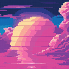 Leinwandbilder - vector pixel art of 80s retro sci-fi background. synthwave, vaporwave, retrowave. pixel art backgrou