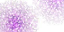 Business Vector Abstract Purple Background Frame Of Dots. Circular Energy Ornament Of Mosaic Curb. Pattern Of Particle Flux Dots, Particles, Molecules. Banner For Presentations, Technology, Medicine