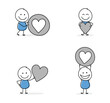 Collection of a funny stickman holding heart icon. Hand drawn design for a business presentation. Vector illustration