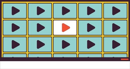 Poster - Multimedia wall 2D linear cartoon object. Streaming platform on-demand. TV channels stream isolated line vector element white background. Television channels technology color flat spot illustration