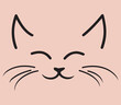© YASAR - cute Cat Face Drawing,Cat silhouette isolated on Pink Background,print ready,editable,eps