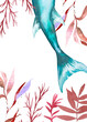 Mermaid birthday card. Fairytale themed illustration. Marmaid's tail magical poster. Fantasy creature illustration.
