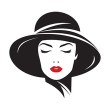 Vector Illustration Of Woman With Red Lips In Hat,female Head,eps,editable Print Ready