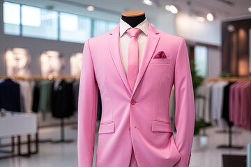 Wall Mural - A Classic Suit in pink color in a Clothing Store.