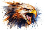 Fototapeta  - Watercolor painting of angry eagle.