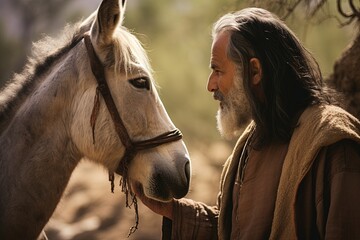 Wall Mural - Man speak with donkey, Bible story.