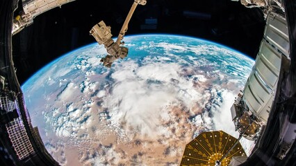 Wall Mural - beautiful clouds and atmosphere of planet earth from above. flying over planet earth. view from inte