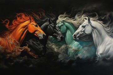 Wall Mural - Four horses of the apocalypse - white, red, black and pale. Bible revelation.