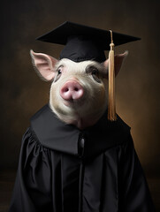 Wall Mural - An Anthropomorphic Pig Dressed Up as a College Graduate Wearing a Cap and Gown