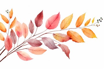 Wall Mural - Watercolor colorful autumn leaves on white background.