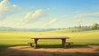 Table in the field. Summer landscape. Detailed farm field scene. A serene, chilly landscape. Template for banner, cover. Realistic style. Simple cartoon design