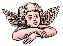 Cute Angel Baby With Wings. Heavenly Child, Vector Illustration