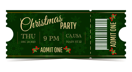 Wall Mural - Christmas party green ticket template  for admit one