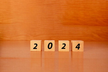 annual calendar of wooden cubes for the year 2024