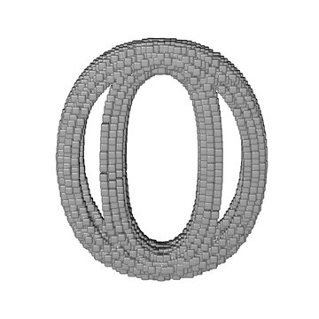Symbol made of gray cubes. letter o