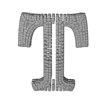 Symbol made of gray cubes. letter t