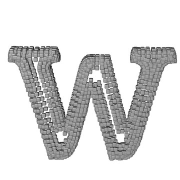Symbol made of gray cubes. letter w