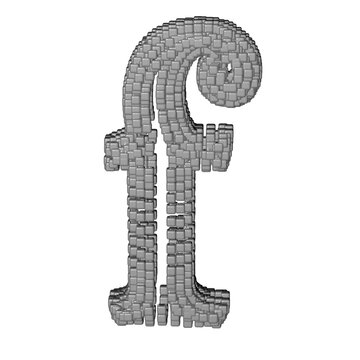 Symbol made of gray cubes. letter f