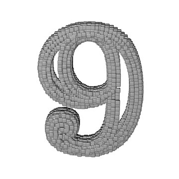 Symbol made of gray cubes. number 9