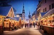 Abstract image of a Christmas Market in Estonia, Baltic Country.