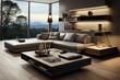 © The Picture House - Minimalist style interior design of modern living room with tv made with AI