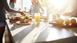© DesignVectX - A family preparing breakfast in absolute, a photo focused on the table