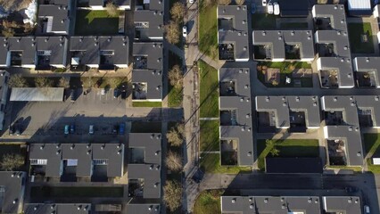 Sticker - Aerial view of houses lines with streets and vehicles with trees in Albertslund, Denmark