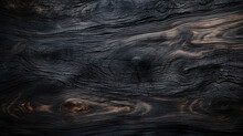 Burned Wood Texture Background, Charred Black Timber Close-up. Abstract Pattern Of Dark Burnt Scorched Tree. Concept Of Charcoal, Coal, Grill, Embers, Wallpaper, Firewood, Barbecue