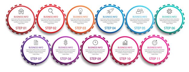 Aufkleber - Simple 11 step infographic. color lines, symbols and text in one related unit, suitable for your business presentation