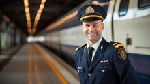 Train Conductor Next To A Railway Carriage