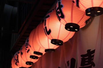 Beautiful view of Chinese lanterns in the street at night