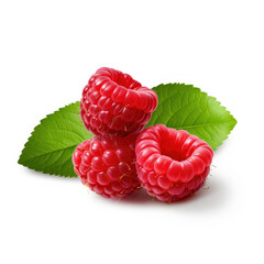 Raspberry isolated. Raspberries with leaf isolate. Raspberry with leaf isolated on white. Side view raspberries set.