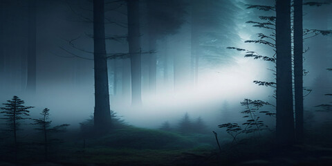 Wall Mural - light blurred inside foggy forest background