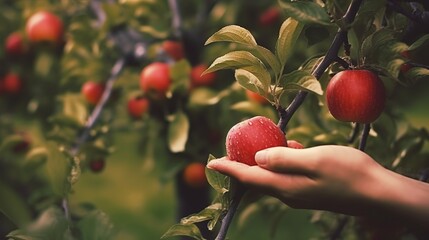 Wall Mural - picking apples on a tree