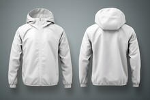 Blank White Windbreaker Jacket Mockup, Front And Back View