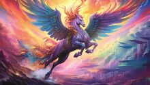 A Mythic Creature Of The Sky Flutters Through The Clouds Its Wings Spinning In A Tranquil Dance Of Celestial Wind Surrounded By An Ever Changing Rainbow Of Incandescent Energy.