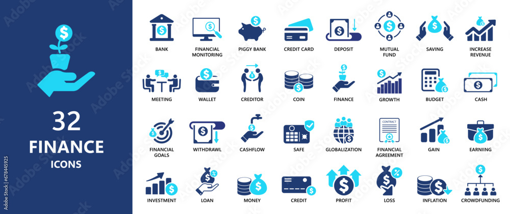 Financial Source Icon finance icons collection. 32 sets of finance icon designs. Solid icon ...