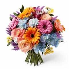 Fresh flower bouquet with assorted colors isolated on white background