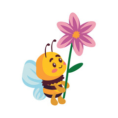 Sticker - cute bee and flower