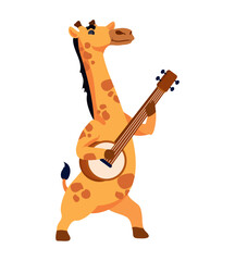 Canvas Print - animal playing instrument giraffe with guitar