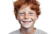 Enjoying Smiling a Boy with a Cheeky Grin and a Sprinkle of Freckles with Brown Hair Isolated on Transparent Background PNG.