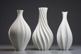 Fototapeta Uliczki - Three White Vase On Grey Background