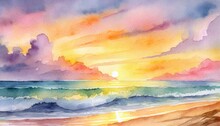 A Watercolor Of A Beach