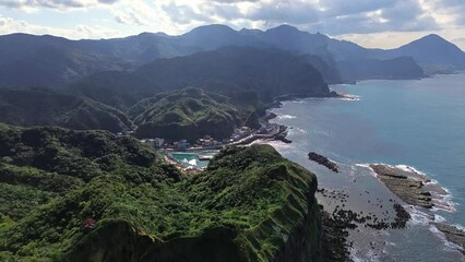 Wall Mural - Aerial 4k footage of Bitou fishing harbor. A port in the northeast corner of Taiwan.