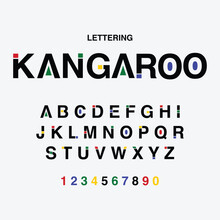 KANGAROO Modern Abstract Digital Alphabet Font. Minimal Technology Typography, Creative Urban Sport Fashion Futuristic Font And With Numbers. Vector Illustration.