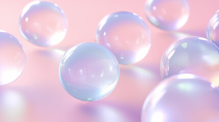 Oil bubbles collagen skin serum on pastel background. concept skin care cosmetics.