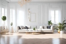 White Interior Design Of Living Room -3D Illustration