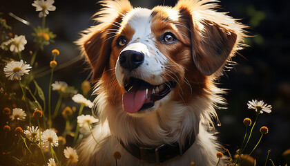 Canvas Print - cute puppy sitting in meadow, enjoying nature beauty generated by ai