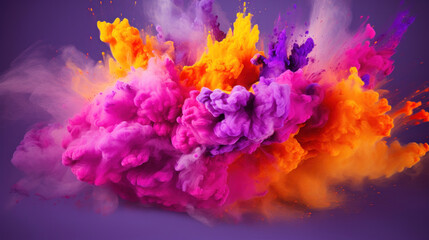 Poster - Colorful holi paint splash on purple background